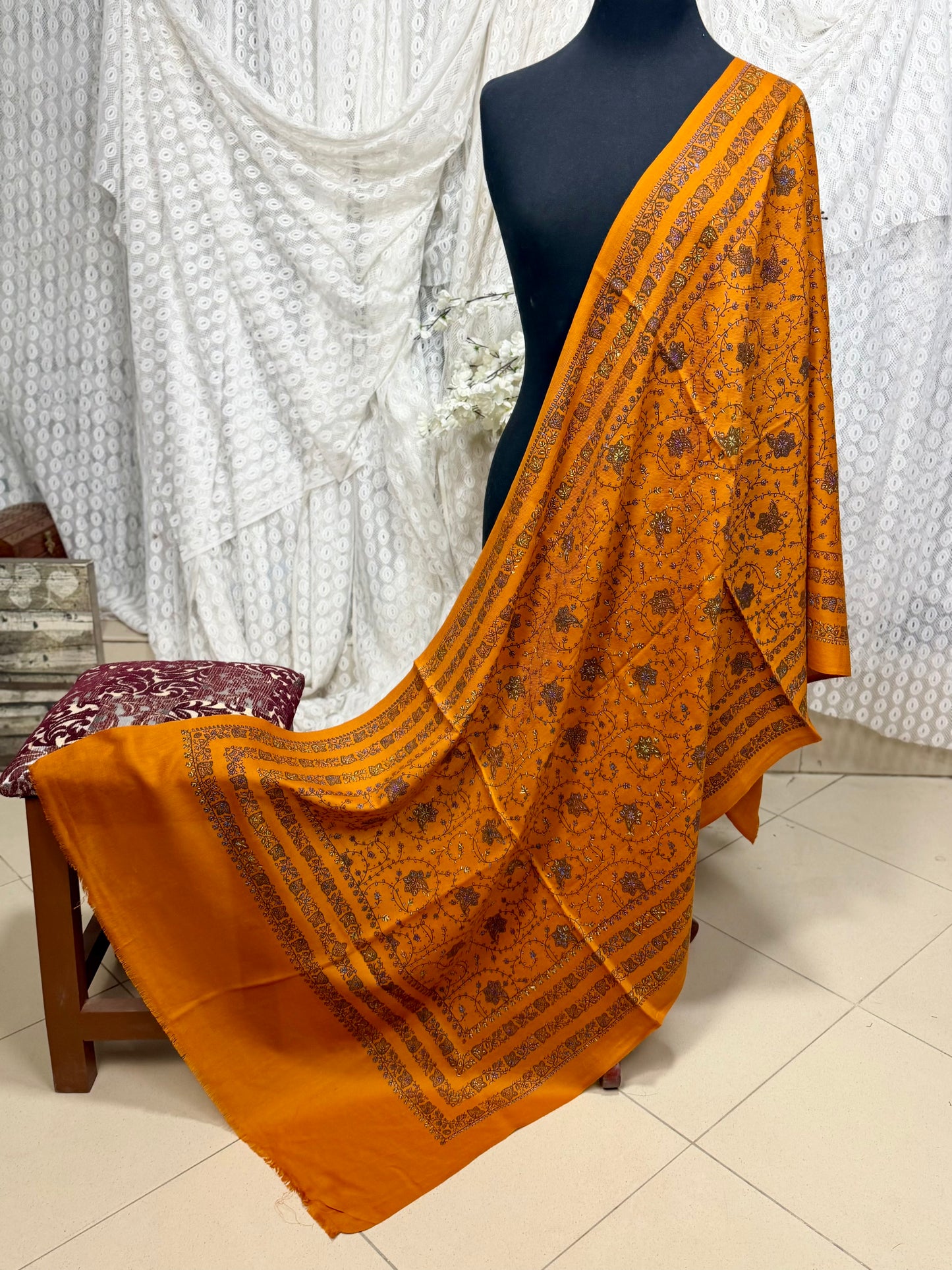 Pashmina Stole | Print and Embroidery in Sale Price Perfect for Gifts | Rust
