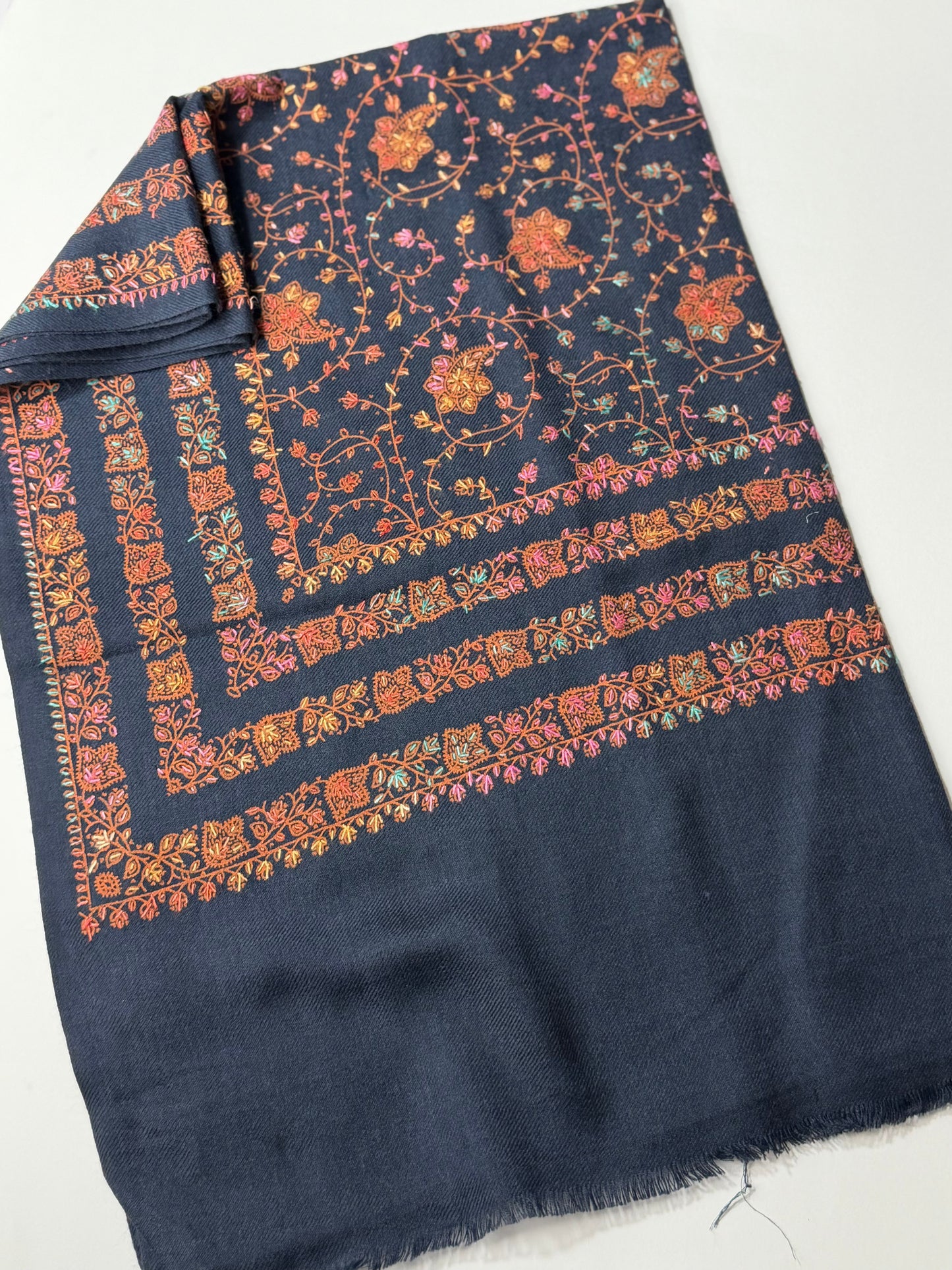 Pashmina Stole | Print and Embroidery in Sale Price Perfect for Gifts | Navy Blue