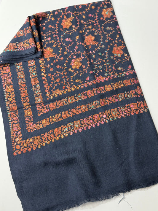 Pashmina Stole | Print and Embroidery in Sale Price Perfect for Gifts | Navy Blue