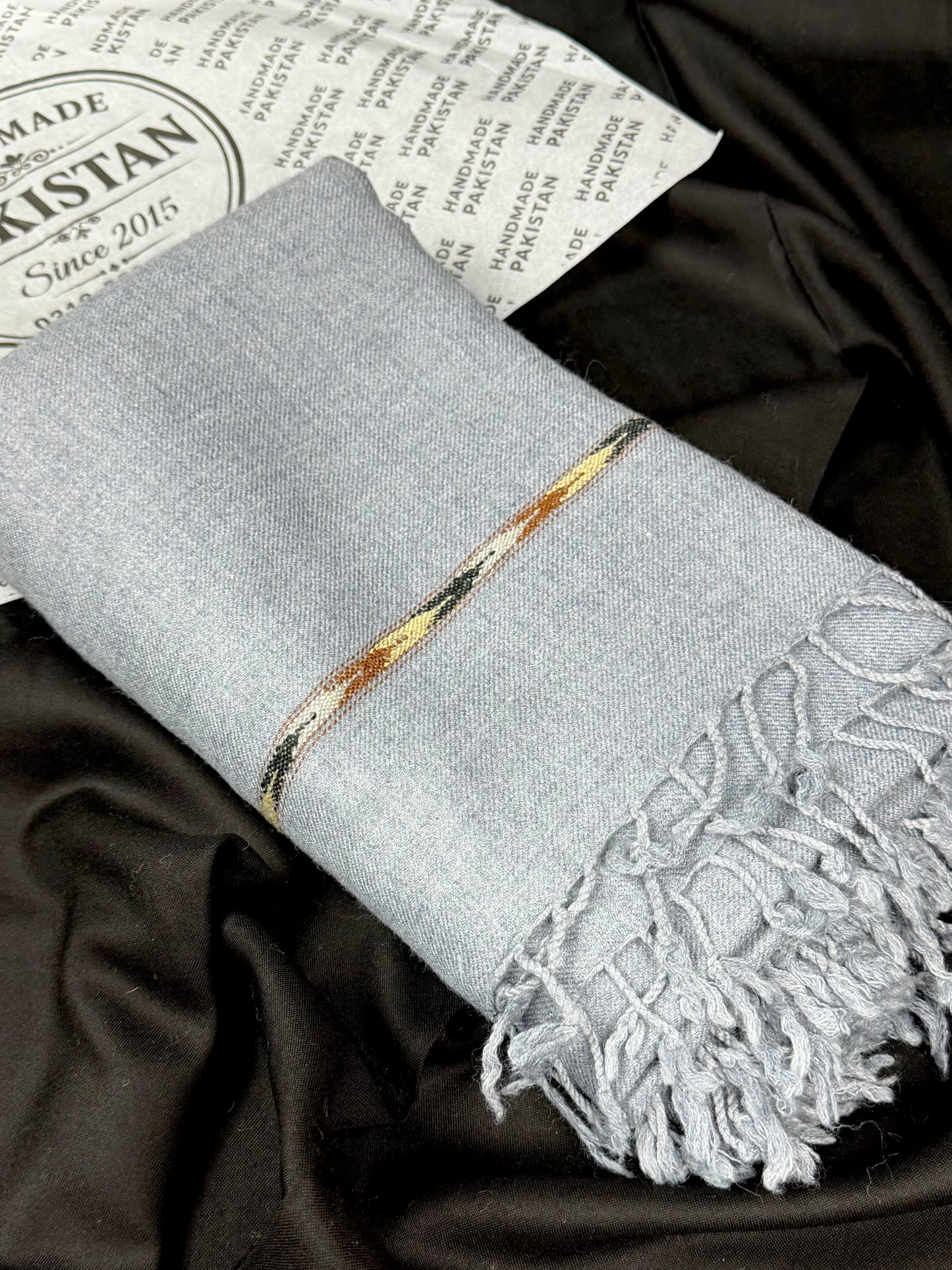 Gents Shawl | Same Border Pure, Fine and Soft Wool Islampur Swat Khaddi Made Shawl | Steel Grey