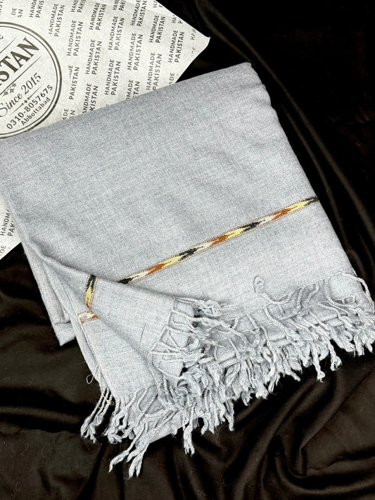 Gents Shawl | Same Border Pure, Fine and Soft Wool Islampur Swat Khaddi Made Shawl | Steel Grey