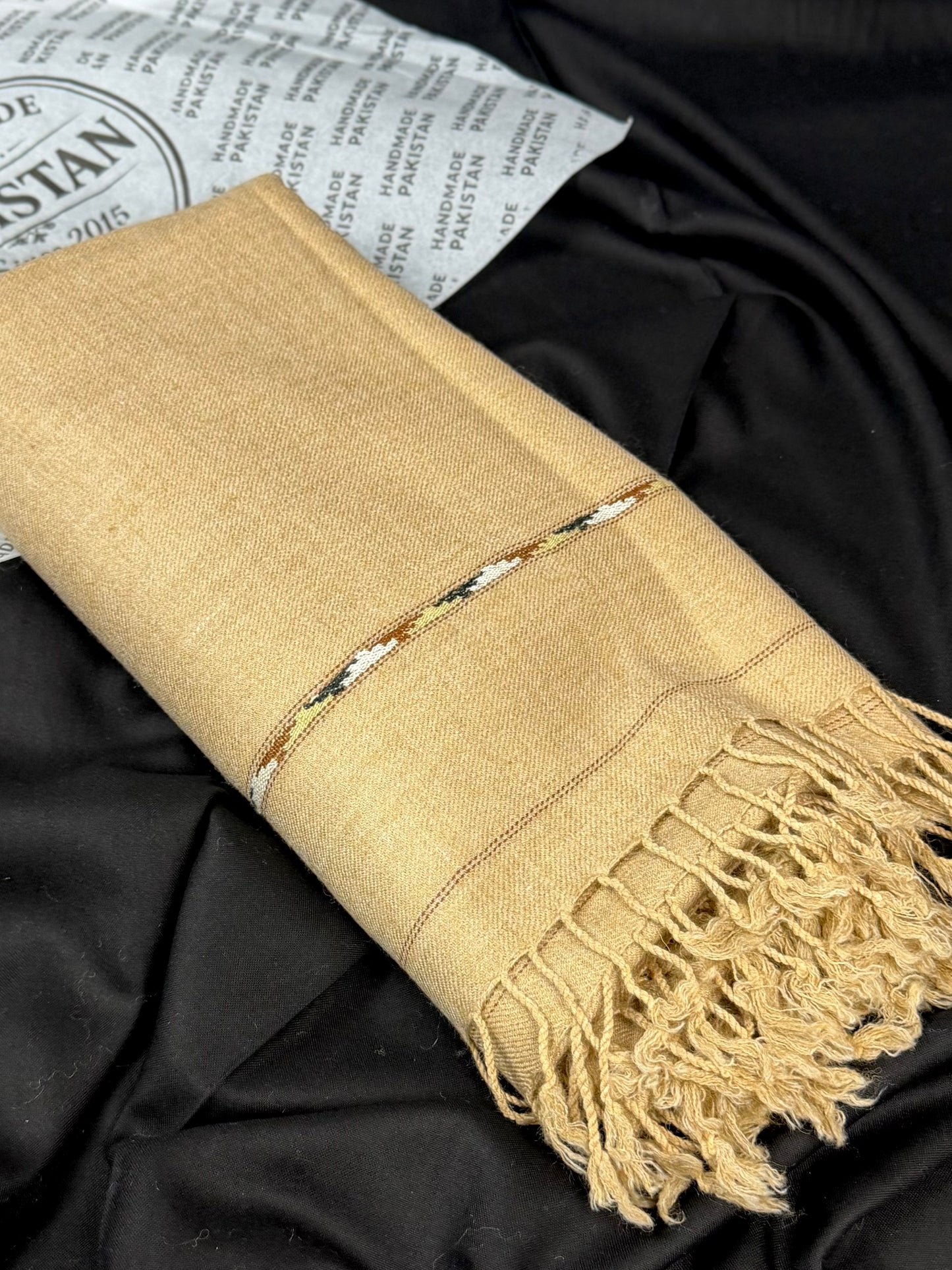 Gents Shawl | Same Border Pure, Fine and Soft Wool Islampur Swat Khaddi Made Shawl | Beige Skin