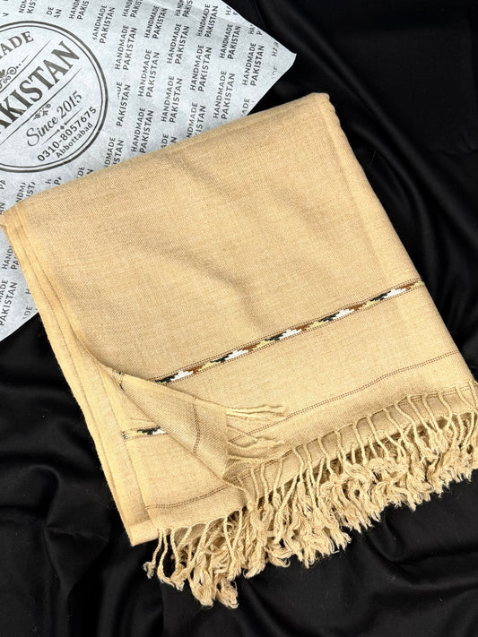 Gents Shawl | Same Border Pure, Fine and Soft Wool Islampur Swat Khaddi Made Shawl | Beige Skin