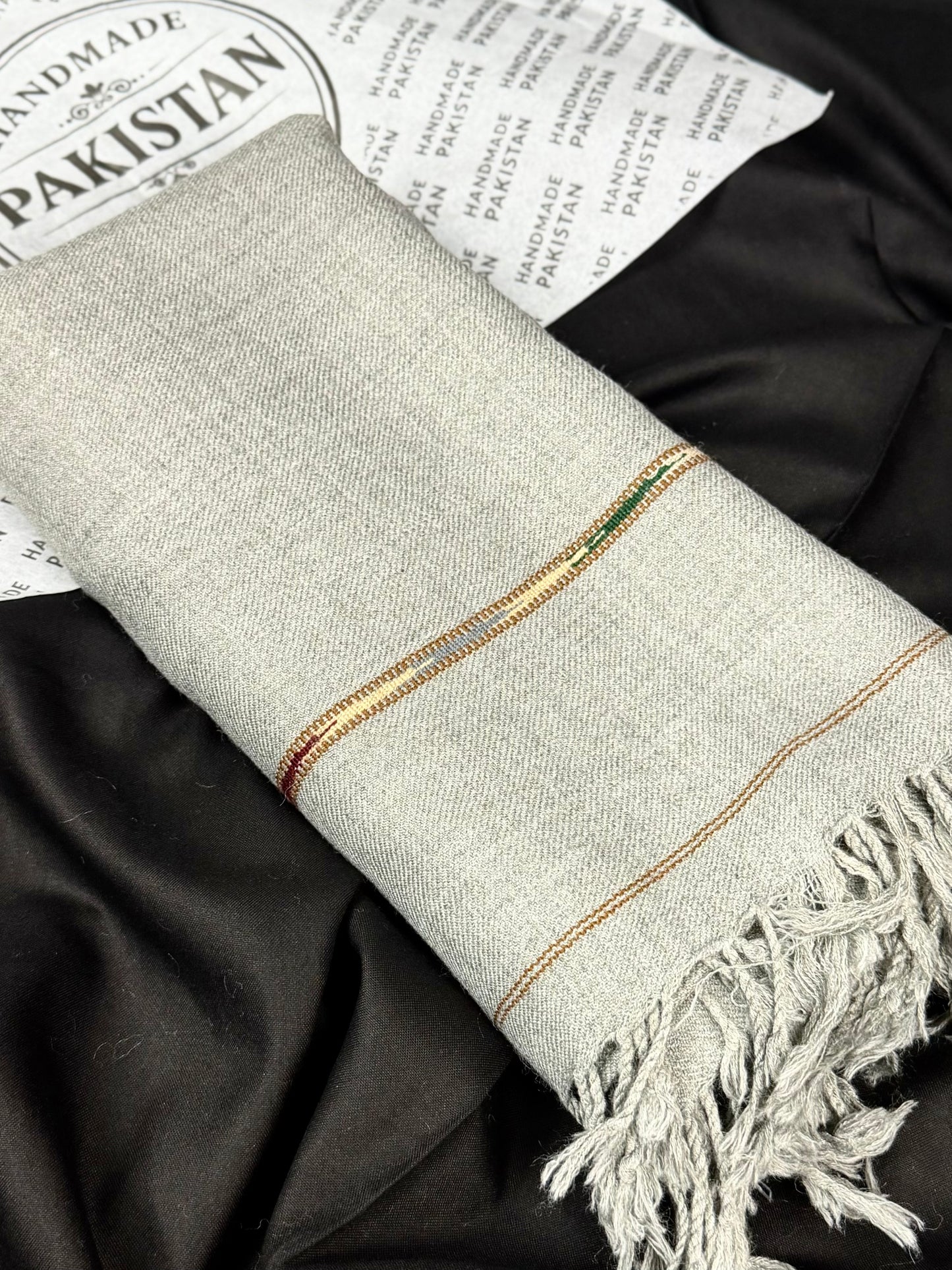 Gents Shawl | Same Border Pure, Fine and Soft Wool Islampur Swat Khaddi Made Shawl | Grey
