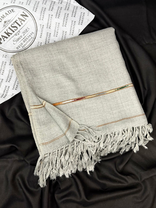 Gents Shawl | Same Border Pure, Fine and Soft Wool Islampur Swat Khaddi Made Shawl | Grey