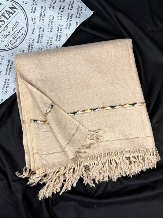 Gents Shawl | Same Border Pure, Fine and Soft Wool Islampur Swat Khaddi Made Shawl | Natural Light Skin