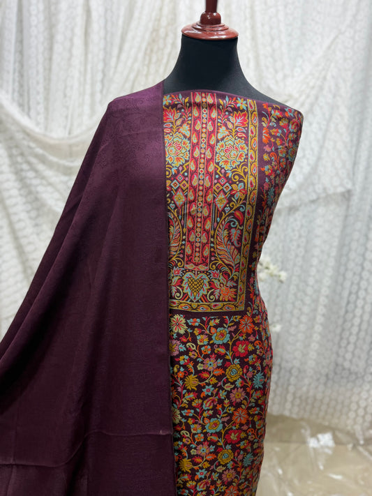 Special Kani Pashmina 3 Piece Unstitched Suit | Purple