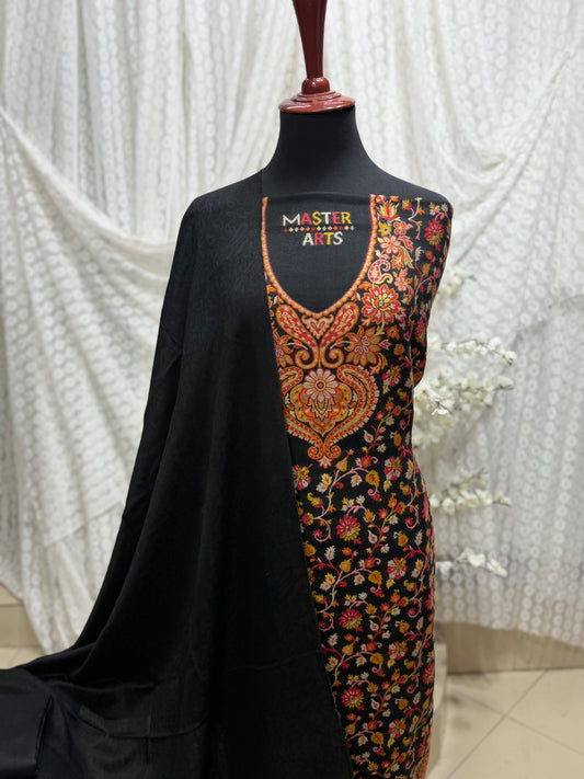 Kani Pashmina 3 Piece Unstitched Suit | Black Jaal