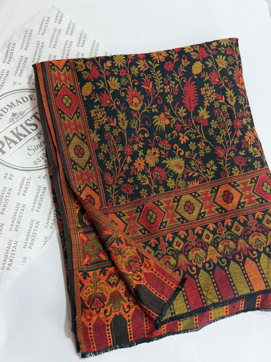 Pashmina Wool Kani Multi Color Shawl in Full Size  | Black