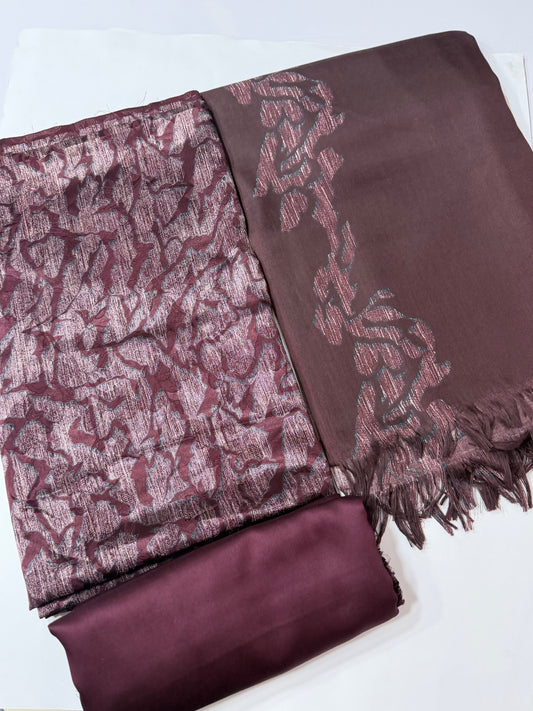China Pati Suit With Wool Shawl | Pure China Pati Silk | Perfect Material Gift Article