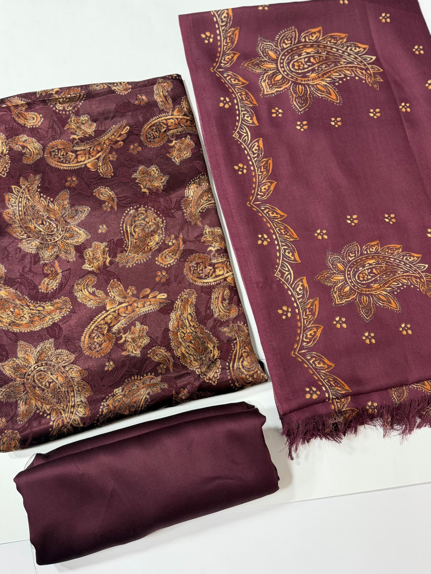 China Pati Suit With Wool Shawl | Pure China Pati Silk | Perfect Material Gift Article