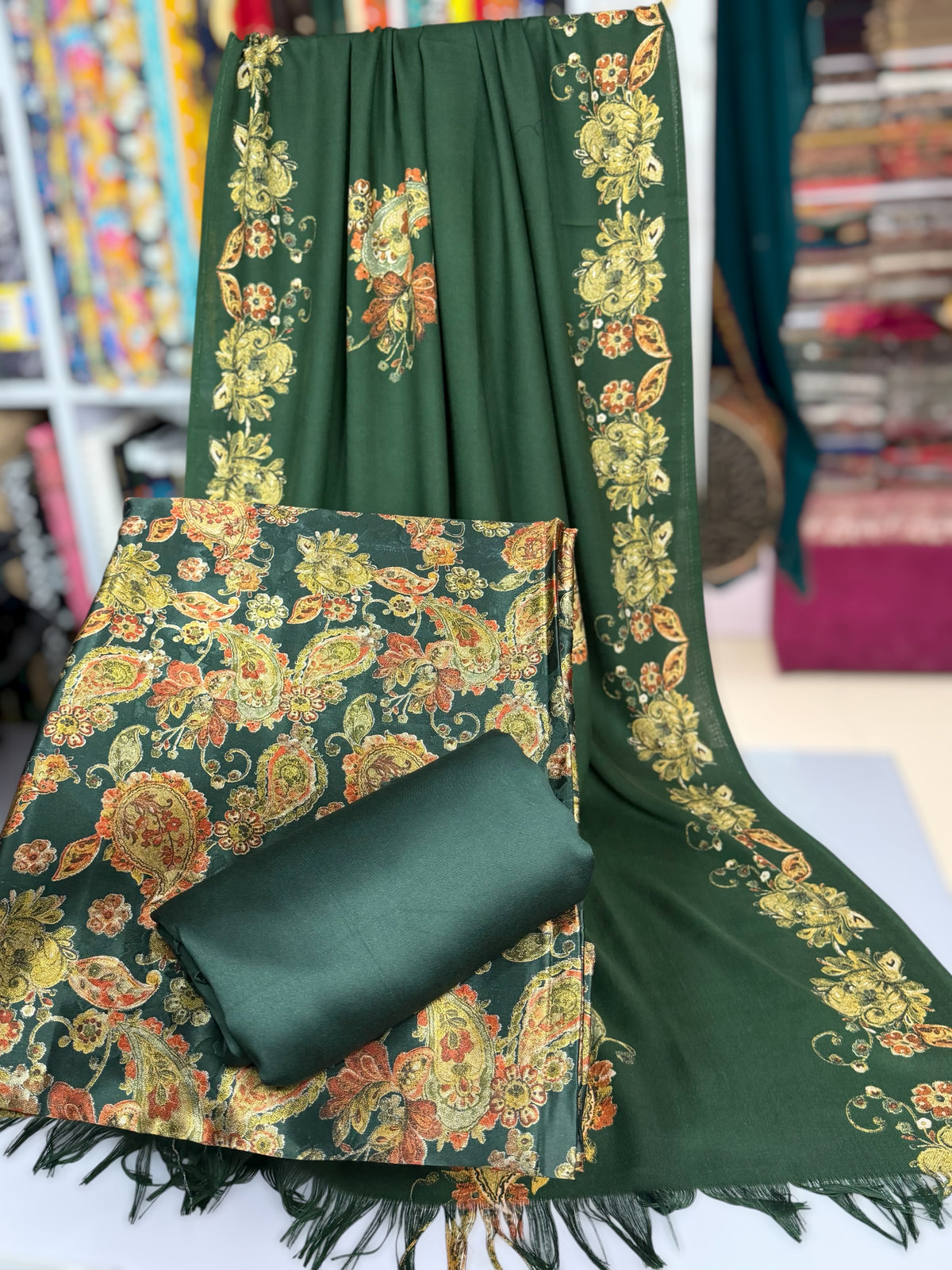 China Pati Suit With Wool Shawl | Pure China Pati Silk | Perfect Material Gift Article