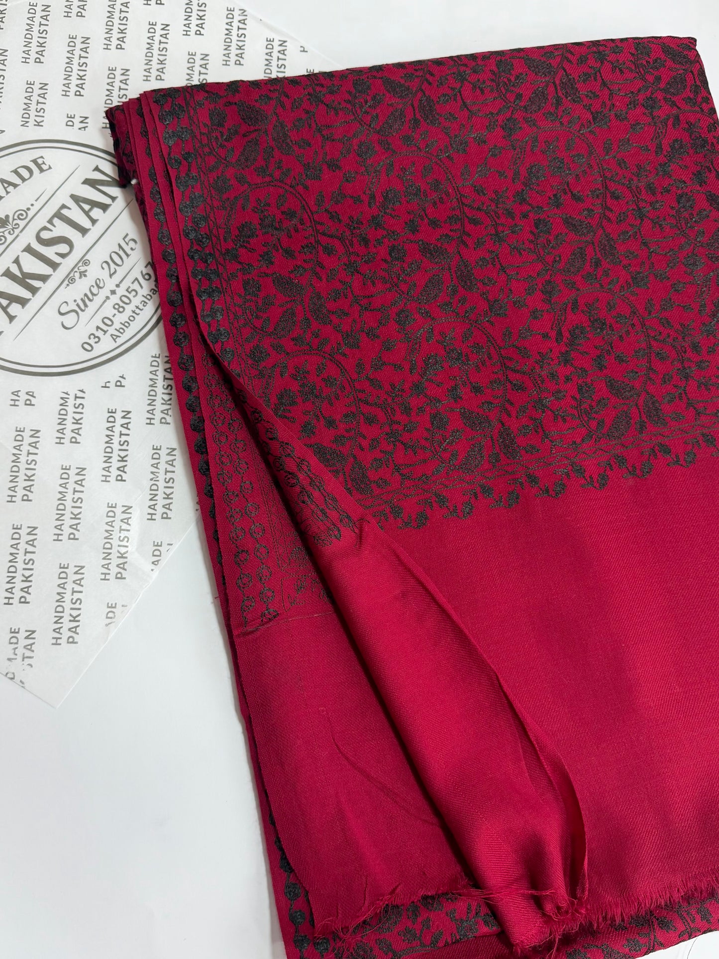 Pashmina Shawl Nalki Aar Work Full Embroidery Single Color Embroidery | Maroon