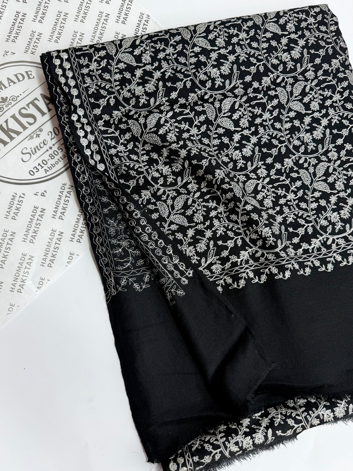 Pashmina Shawl Nalki Aar Work Full Embroidery Single Color Embroidery | Black