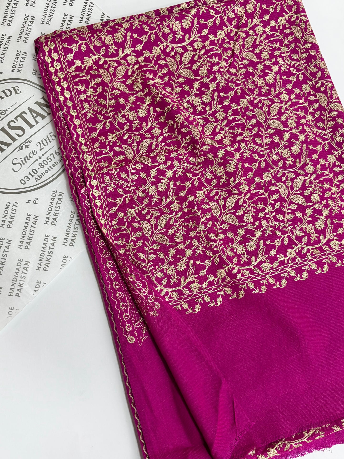 Pashmina Shawl Nalki Aar Work Full Embroidery Single Color Embroidery | Magenta