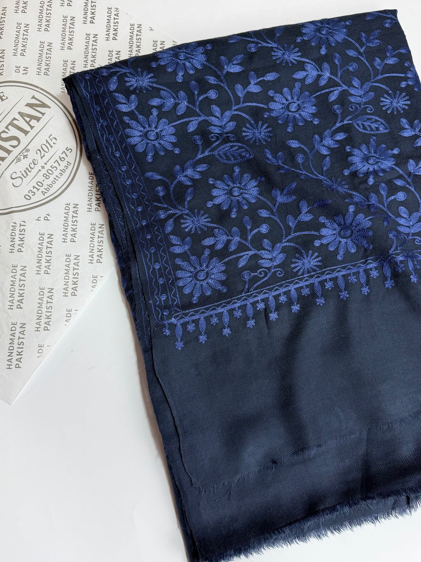 Pashmina Embroidered Shawl Flower Design | Blue With Blue