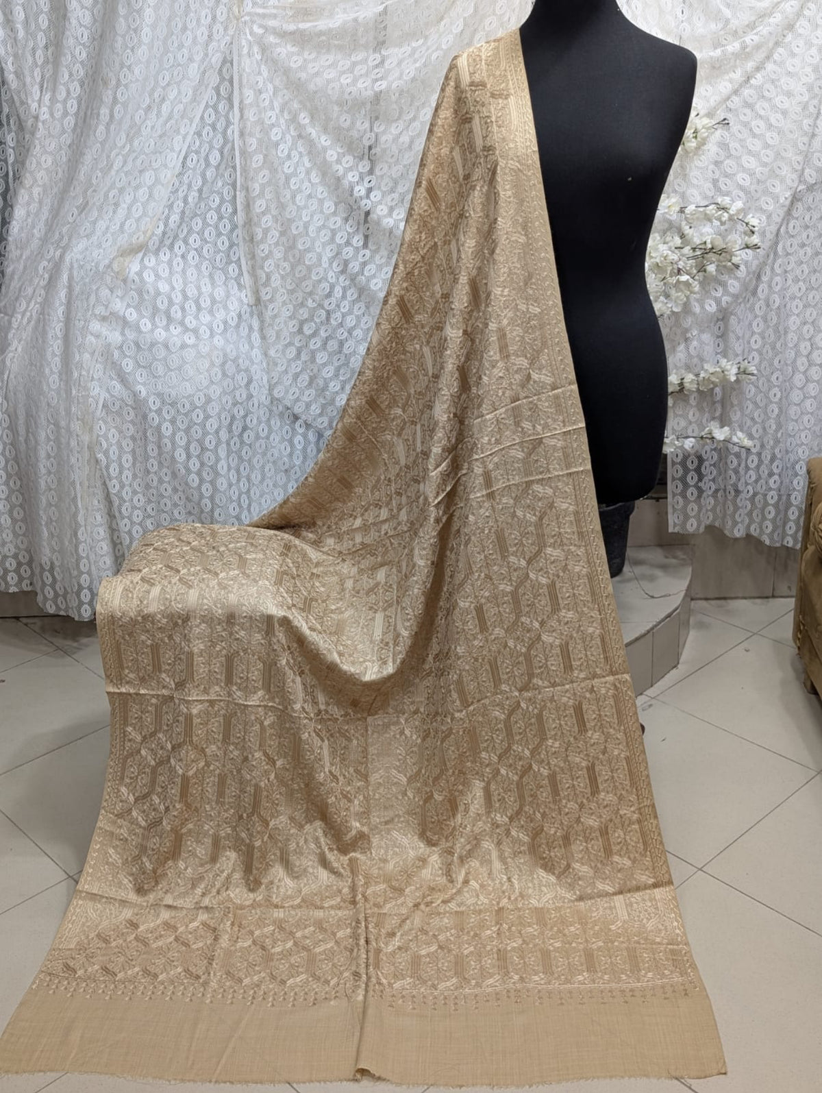 Pashmina Full Embroidered Shawl Nalki Jaal | Skin on Skin