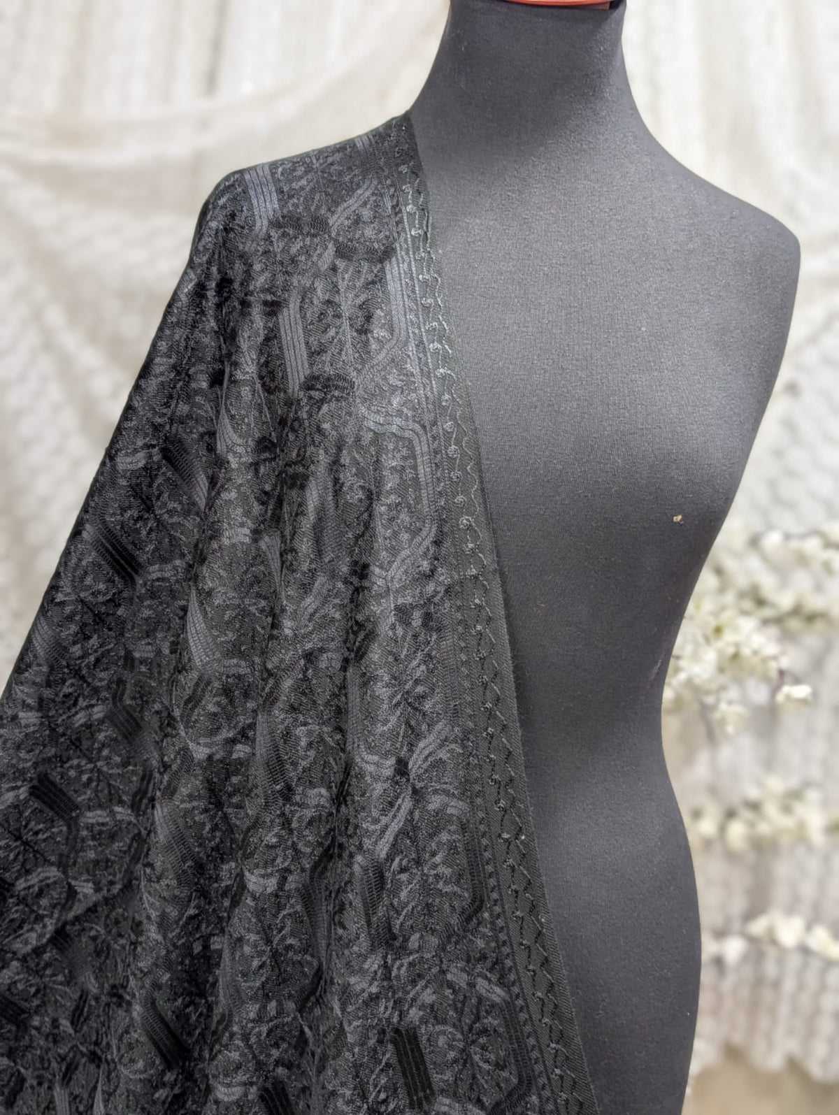 Pashmina Full Embroidered Shawl Nalki Jaal | Black On Black