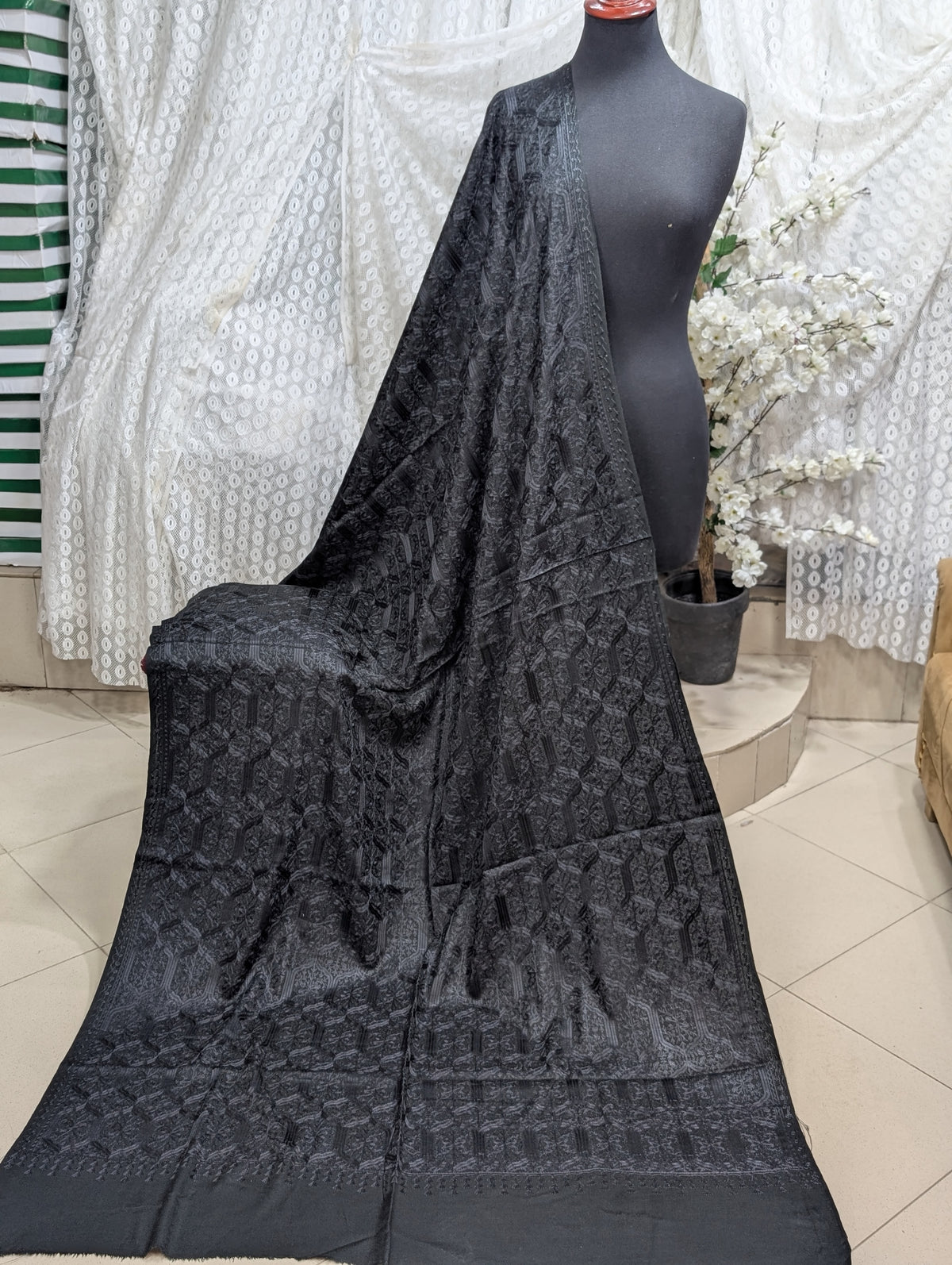 Pashmina Full Embroidered Shawl Nalki Jaal | Black On Black