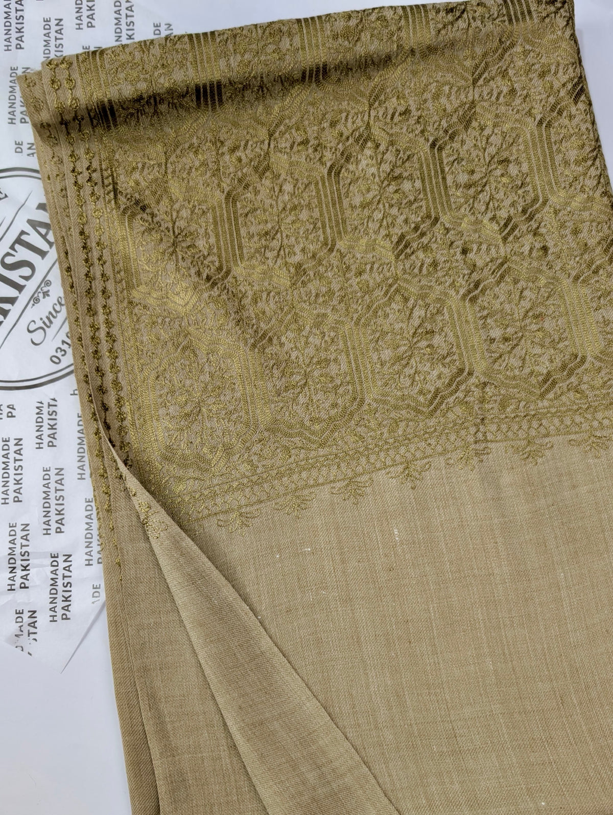 Pashmina Full Embroidered Shawl Nalki Jaal | Green on Skin