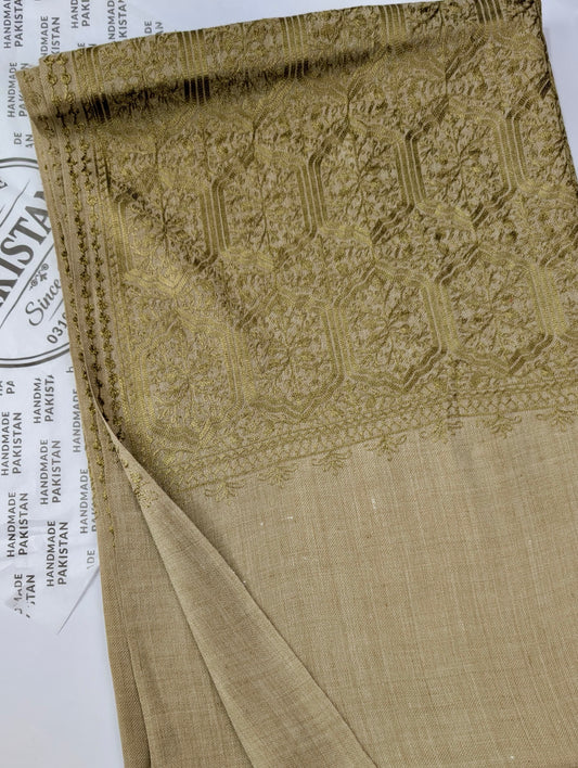 Pashmina Full Embroidered Shawl Nalki Jaal | Green on Skin