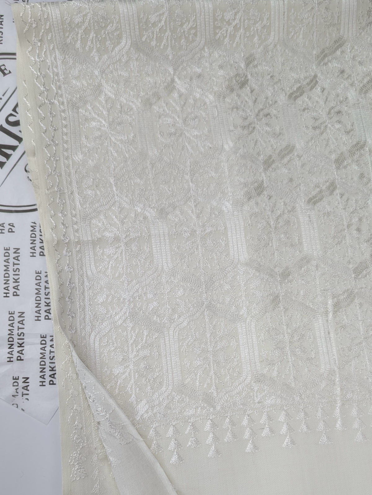 Pashmina Full Embroidered Shawl Nalki Jaal | White on White