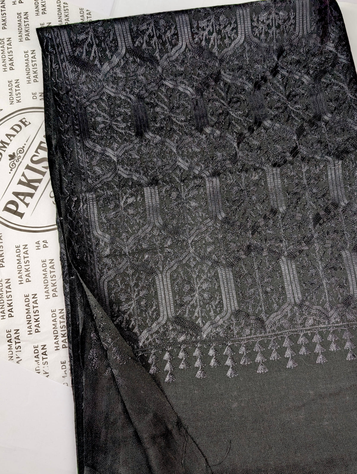 Pashmina Full Embroidered Shawl Nalki Jaal | Black On Black