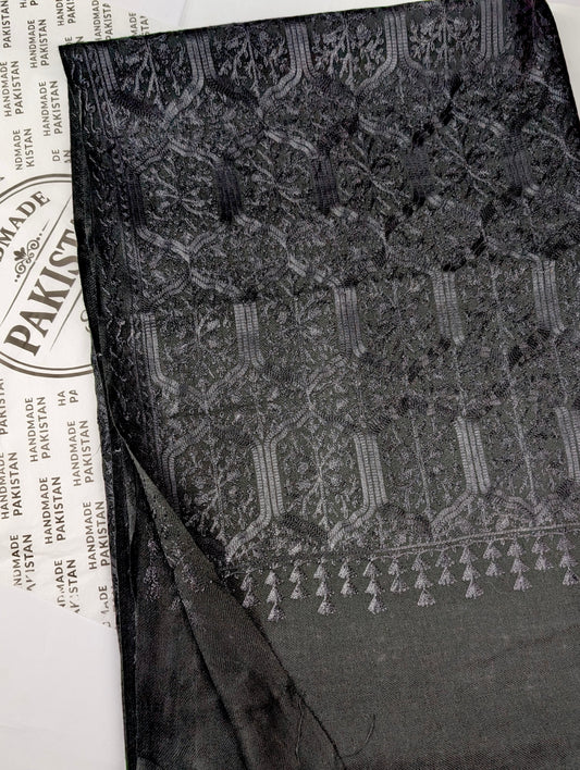 Pashmina Full Embroidered Shawl Nalki Jaal | Black On Black