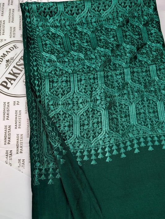 Pashmina Full Embroidered Shawl Nalki Jaal | Green on Green