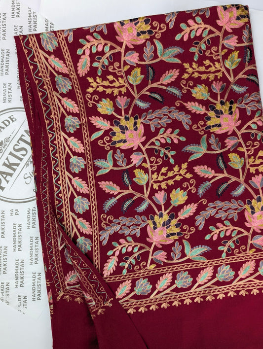 Kashmiri Jaal Shawl | Full Embroidered Shawl Resham Work Aar Embroidery