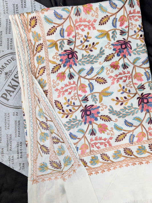 Kashmiri Jaal Shawl | Full Embroidered Shawl Resham Work Aar Embroidery