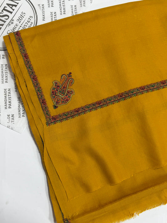 Kingri Border Embroidered Pashmina Shawl | Mustard