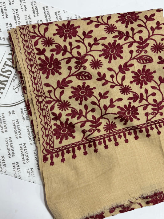 Pashmina Embroidered Shawl Flower Design | Skin Maroon