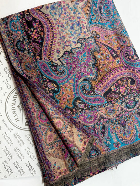 Kani Tabrezi Shawl Reversible 2 Sides | Made in Kashmir Pashmina Toosh Shawl
