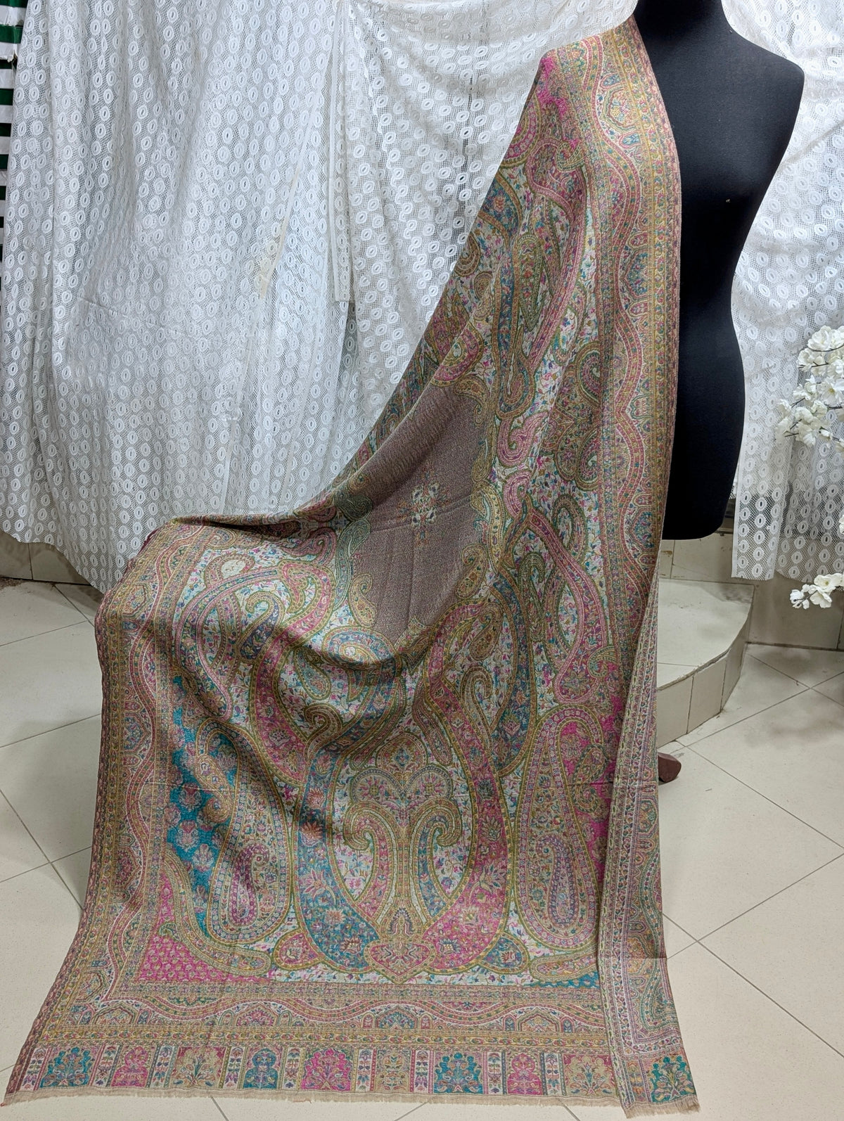 Kani Tabrezi Shawl Reversible 2 Sides | Made in Kashmir Pashmina Toosh Shawl