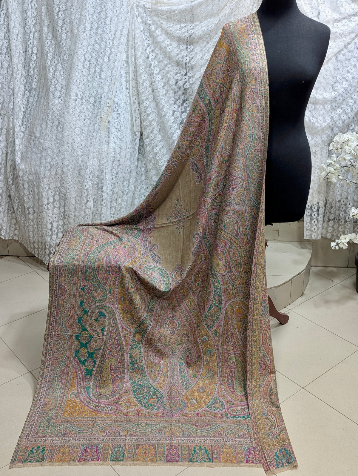 Kani Tabrezi Shawl Reversible 2 Sides | Made in Kashmir Pashmina Toosh Shawl