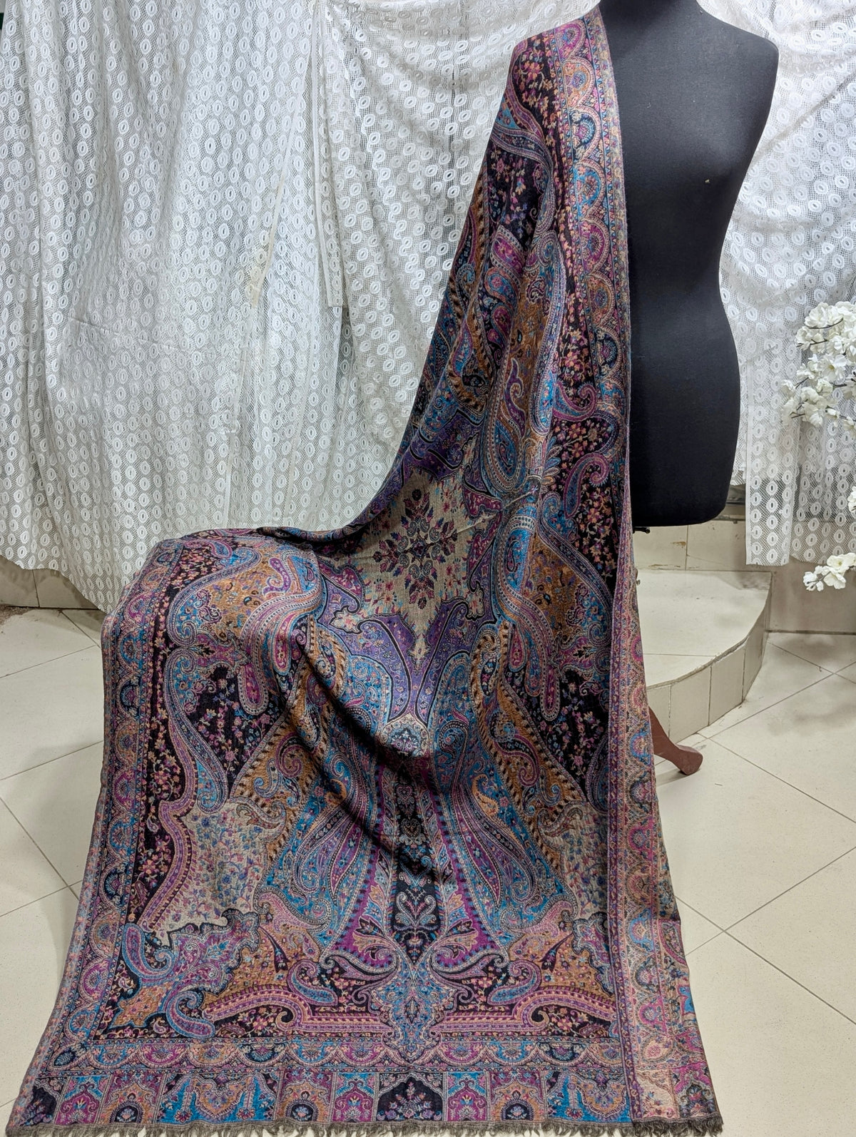 Kani Tabrezi Shawl Reversible 2 Sides | Made in Kashmir Pashmina Toosh Shawl