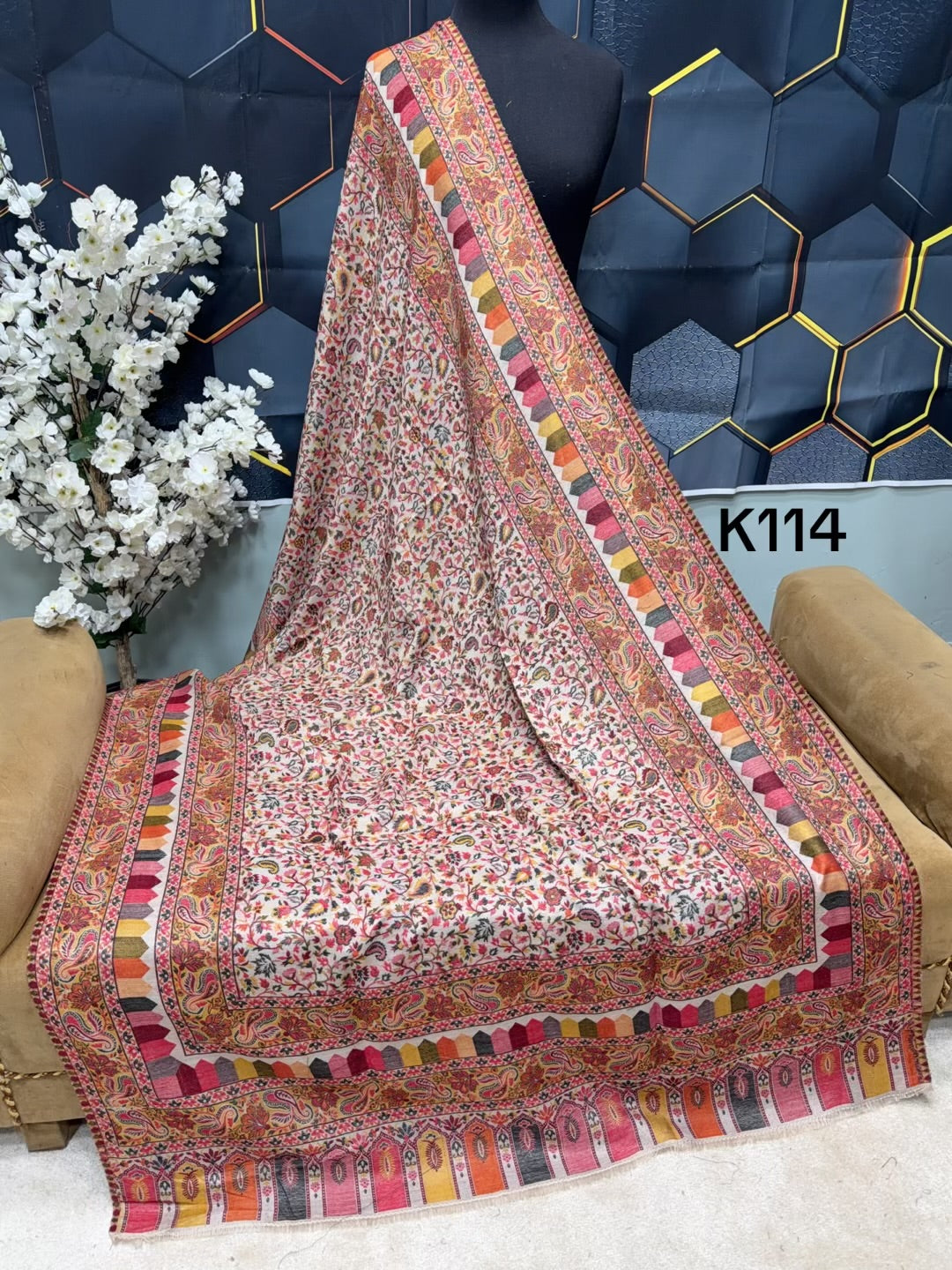 Pashmina Wool Kani Shawl in Full Size Multi Color | K114