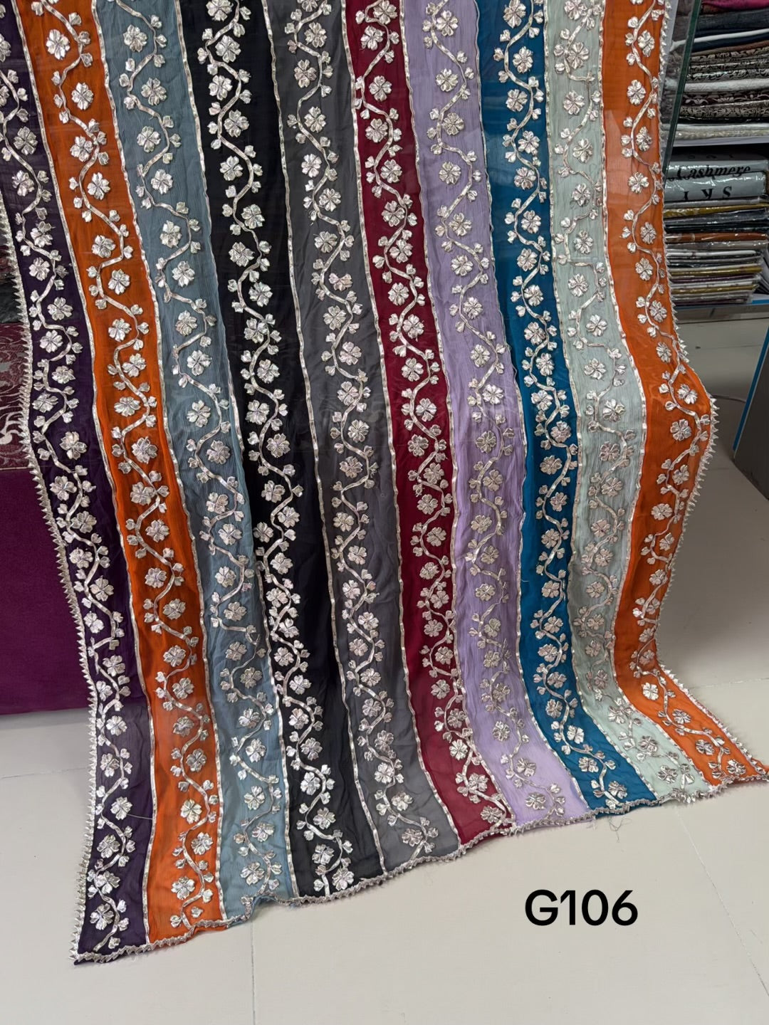 Crinkle Chiffon Multi Color Gota Work Dupatta | G106
