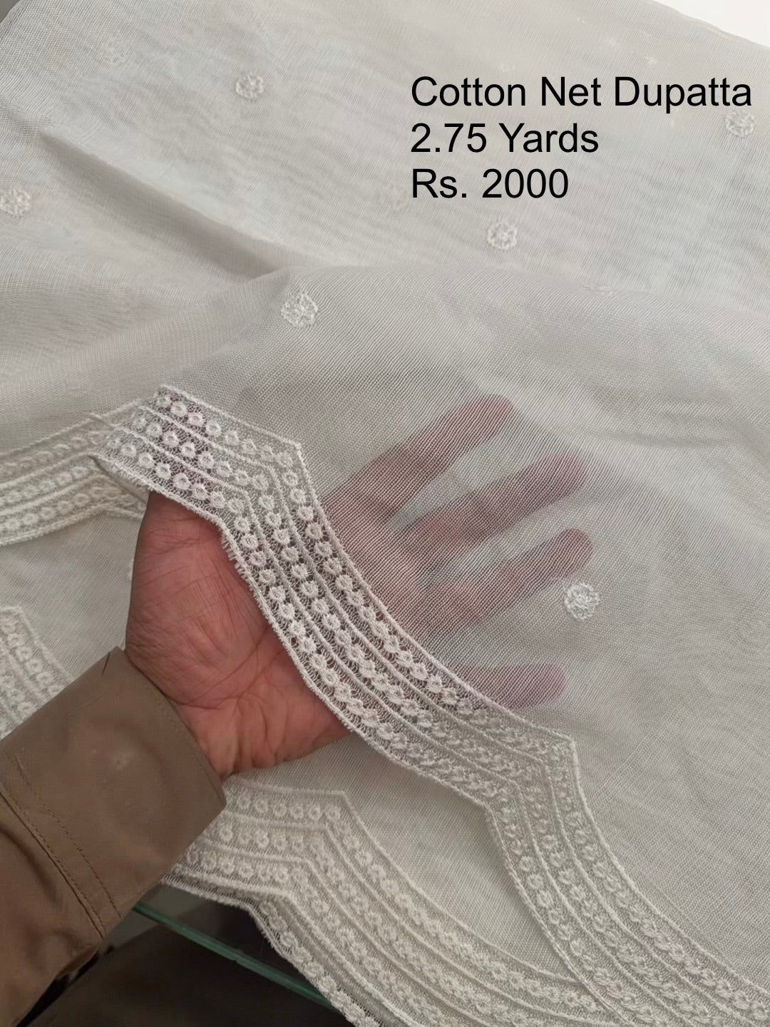 Cotton Net Embroidered Dupatta Border and Bouti Work