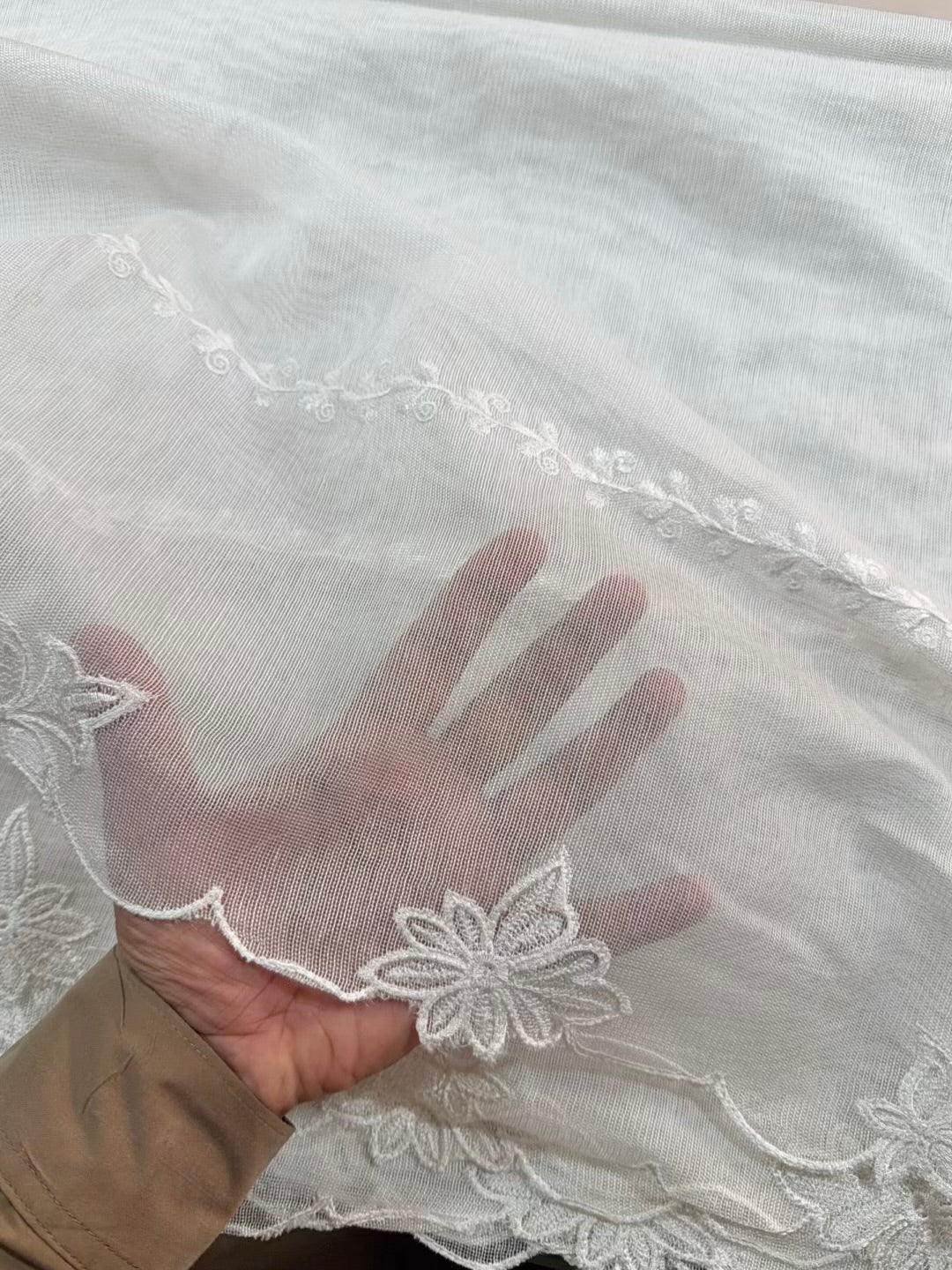 Cotton Net Embroidered Dupatta Border and Bouti Work