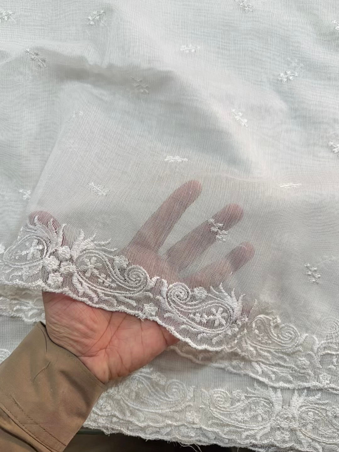 Cotton Net Embroidered Dupatta Border and Bouti Work