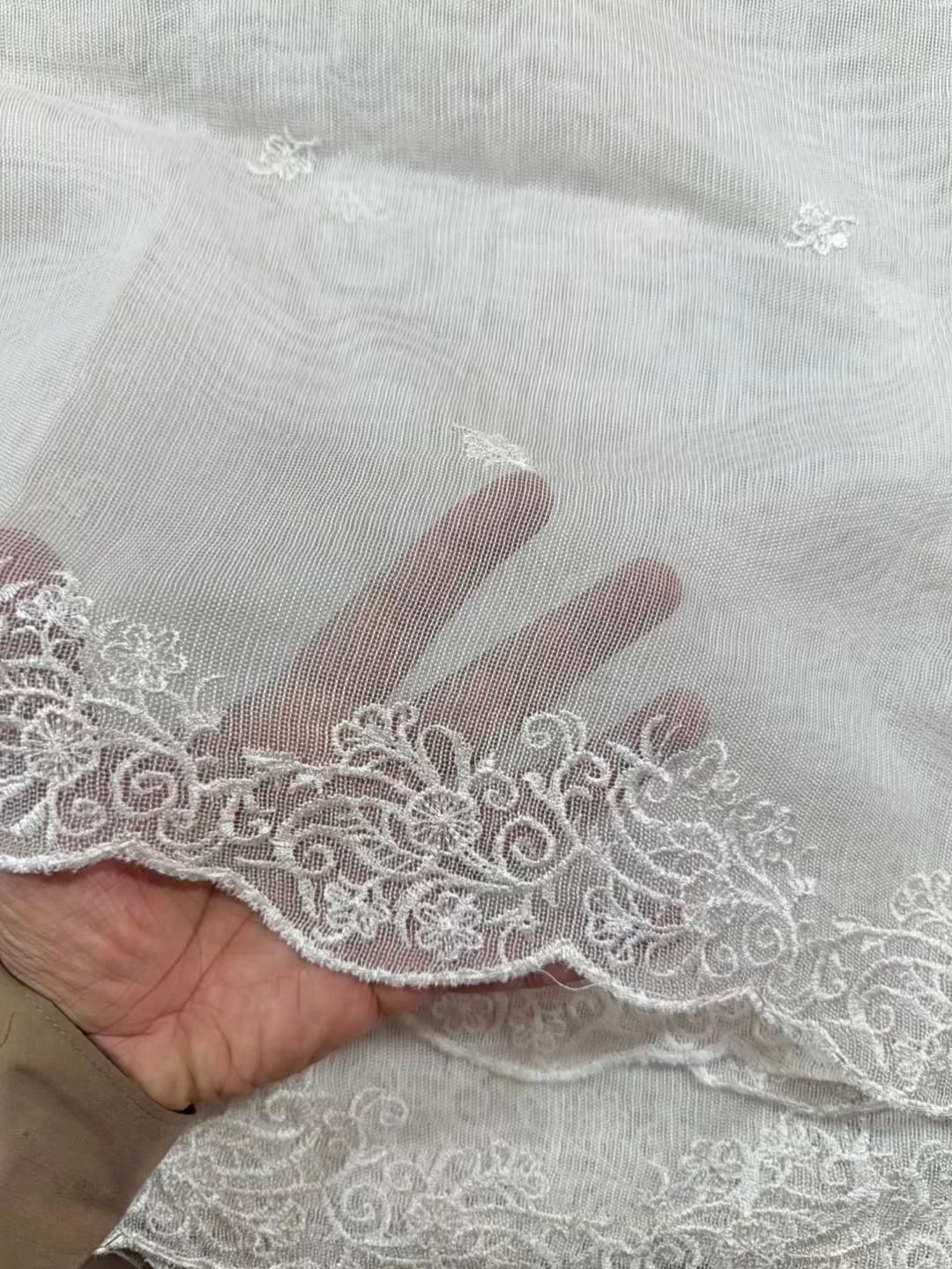 Cotton Net Embroidered Dupatta Border and Bouti Work