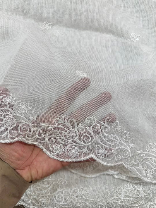 Cotton Net Embroidered Dupatta Border and Bouti Work