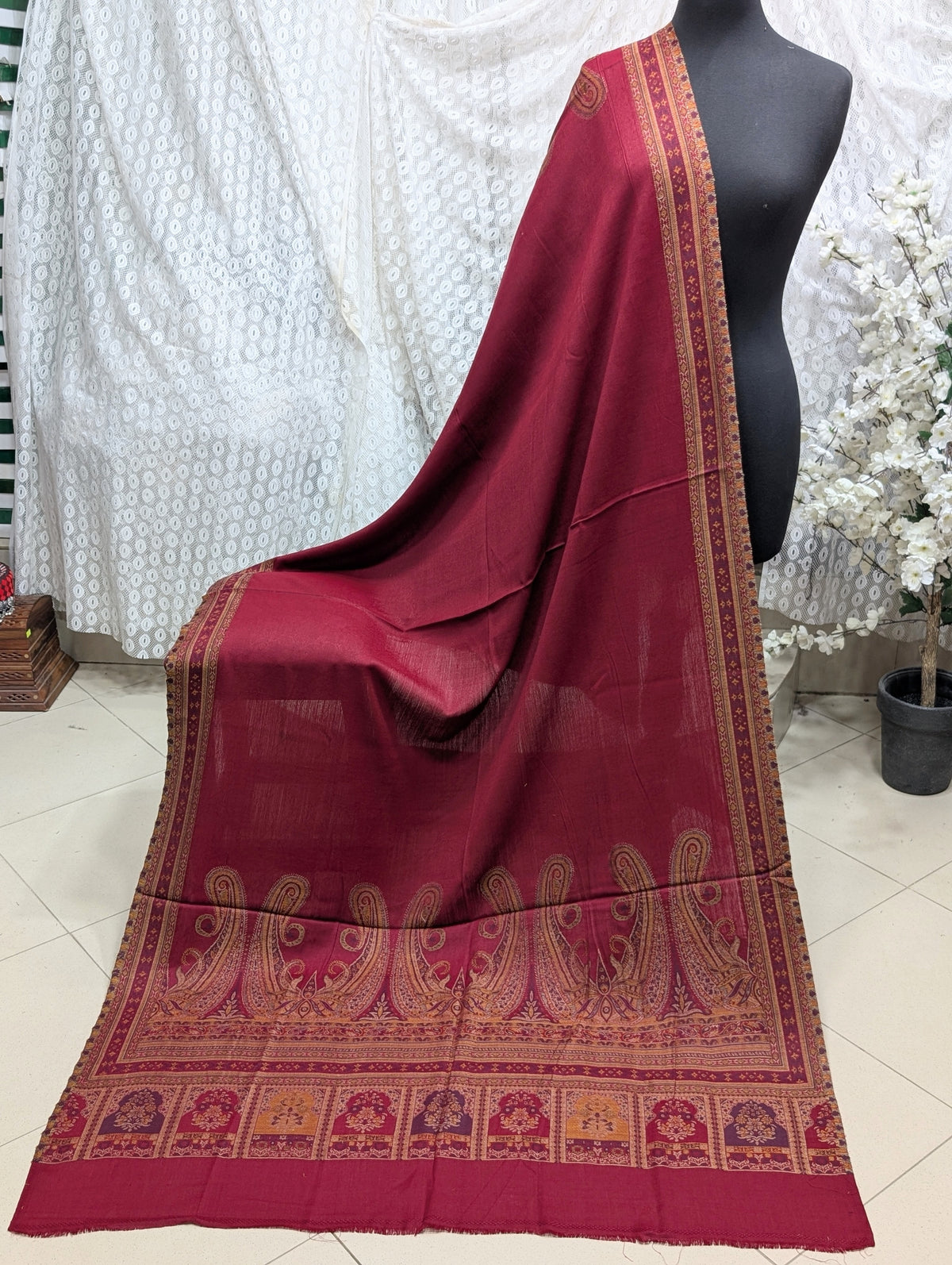 Pashmina Wool Multi Kani Shawl in Full Size | Multi Kani Work | Maroon