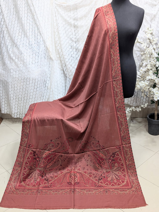 Pashmina Wool Multi Kani Shawl in Full Size | Multi Kani Work | Tea Pink