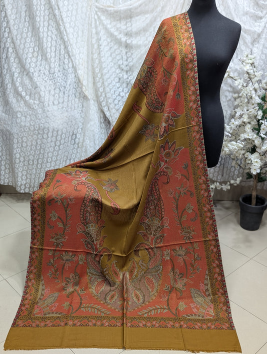 Pashmina Wool Multi Kani Shawl in Full Size | Multi Kani Work | Mustard