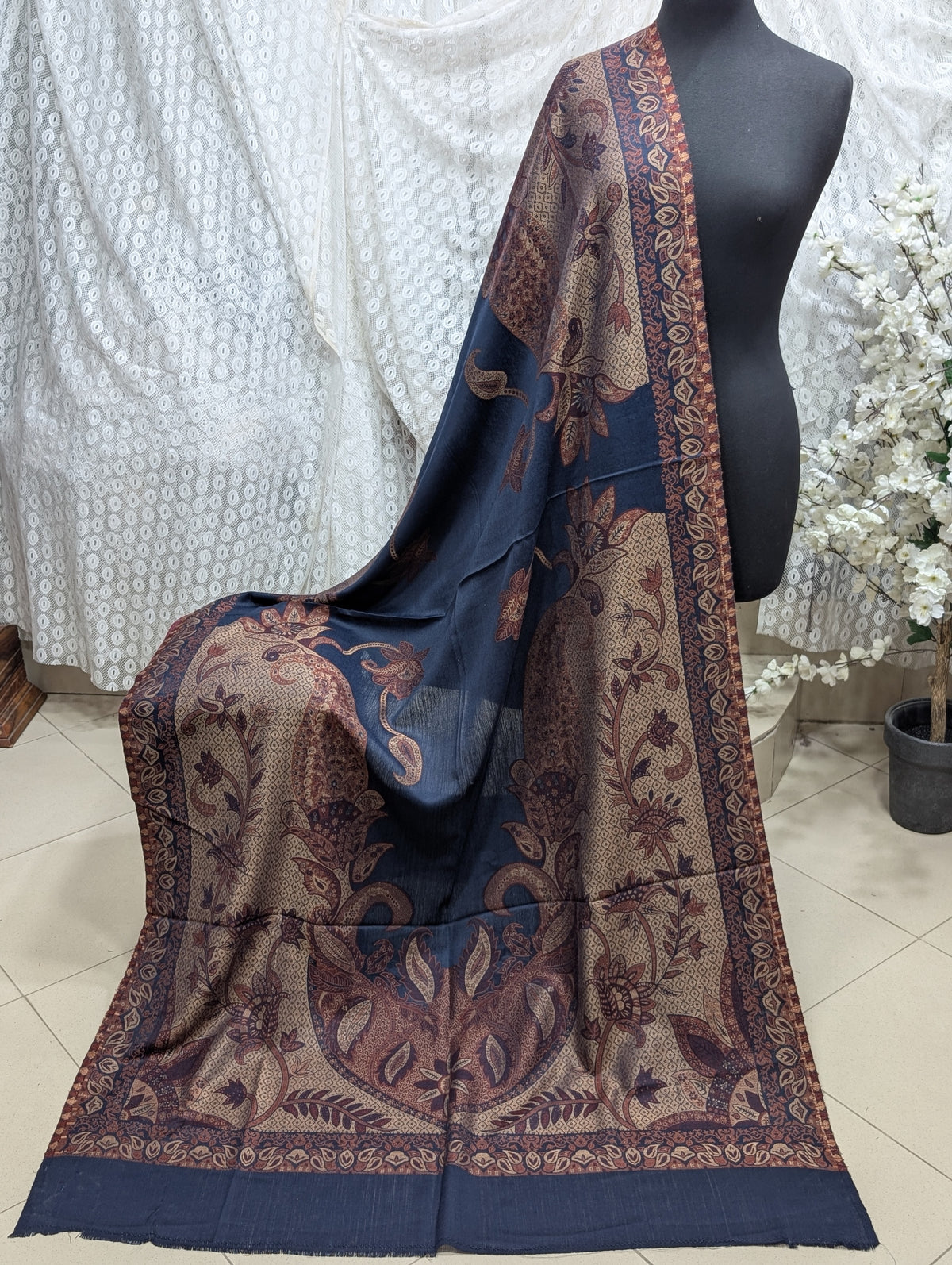 Pashmina Wool Multi Kani Shawl in Full Size | Multi Kani Work | Blue