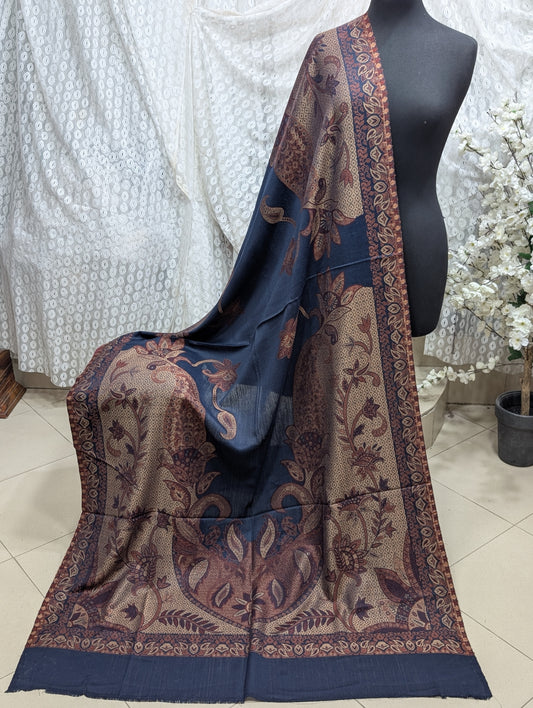 Pashmina Wool Multi Kani Shawl in Full Size | Multi Kani Work | Blue