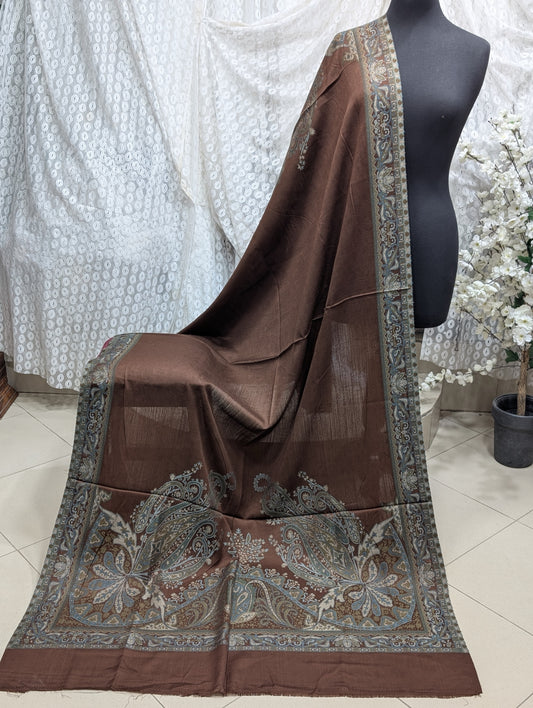Pashmina Wool Multi Kani Shawl in Full Size | Multi Kani Work | Choc Brown
